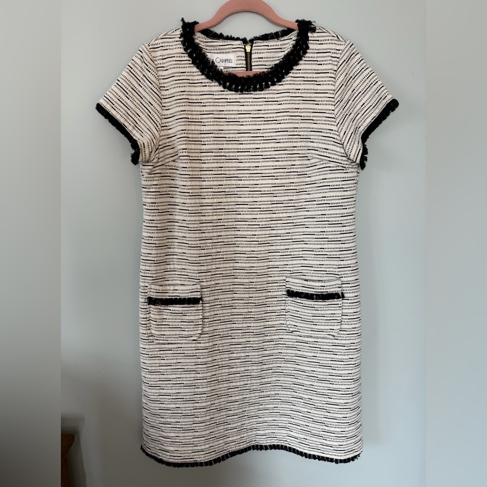 Sara Campbell // Black and White Patterned Dress with Fringe